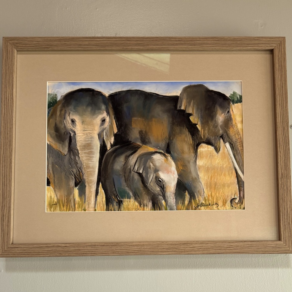 Elephant family pastel original signed by artist